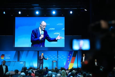 Christian Democratic Union (CDU) Leader Friedrich Merz at an election campaign rally.