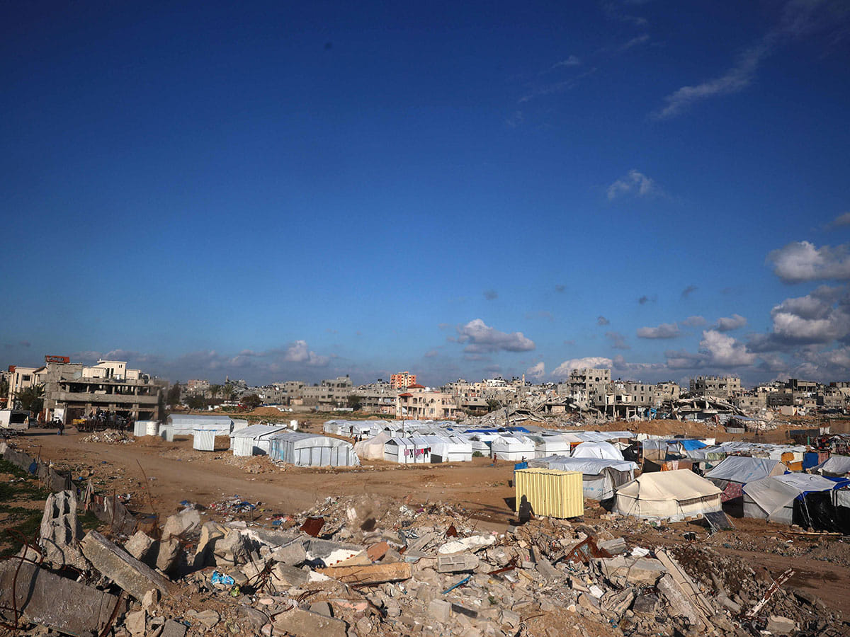 A makeshift tent camp at the Bureij camp for Palestinian refugees in the central Gaza Strip.