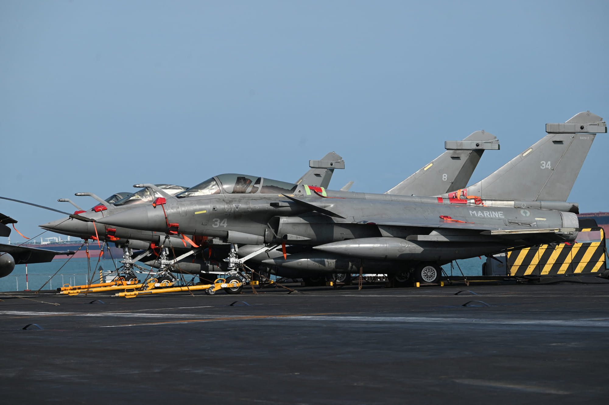 French Rafale Marine fighter jets during a media tour at Changi Naval Base in Singapore.