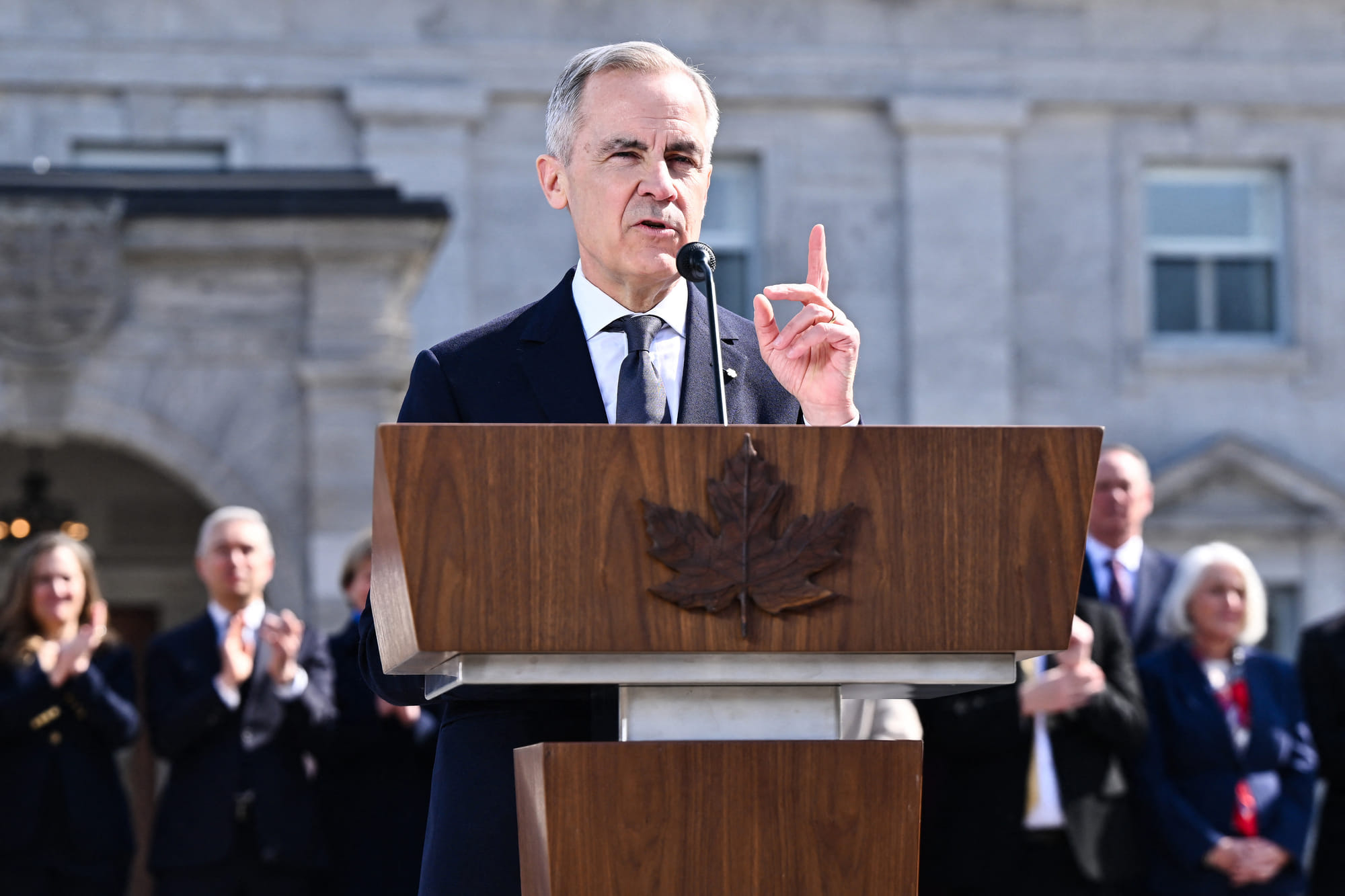 New Canadian Prime Minister Mark Carney addresses the media after being sworn in at Rideau Hall on March 14, 2025 in Ottawa, Ontario, Canada.
