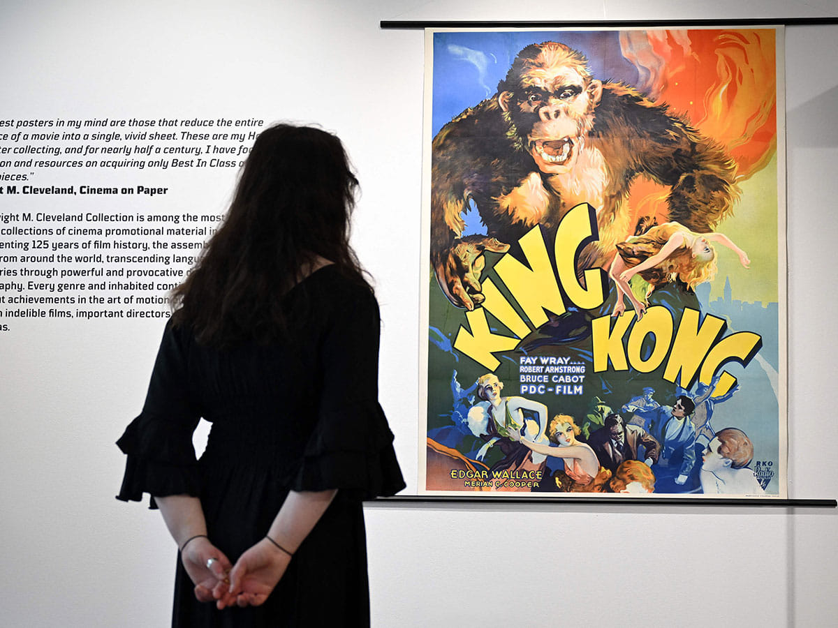 A poster for the for film 'King Kong' is pictured during a press preview ahead of the Cinema on Paper: The Dwight M. Cleveland Collection Movie Posters Auction, at Heritage Auctions in London.