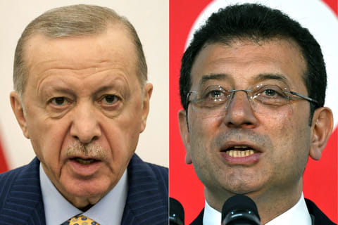 Turkey's President Recep Tayyip Erdogan (left)  and Istanbul's Mayor Ekrem Imamoglu.