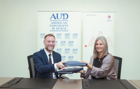 Dr. Kyle Long, President of the American University in Dubai and Dr. Sonia Ben Jaafar, CEO of the Abdulla Al Ghurair Foundation