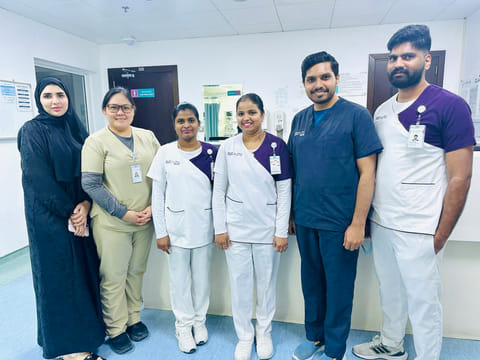 Dr Aboobacker Sidhique (2nd from right) with nurses Kalith Enayathulla (extreme right) and Rakhila Mohandas (3rd from right).
