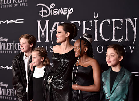 Shiloh Nouvel Jolie-Pitt, Vivienne Marcheline Jolie-Pitt, Actor Angelina Jolie, Zahara Marley Jolie-Pitt, and Knox Léon Jolie-Pitt attend the World Premiere of Disney’s "Maleficent: Mistress of Evil" at the El Capitan Theatre on September 30, 2019 in Hollywood, California.