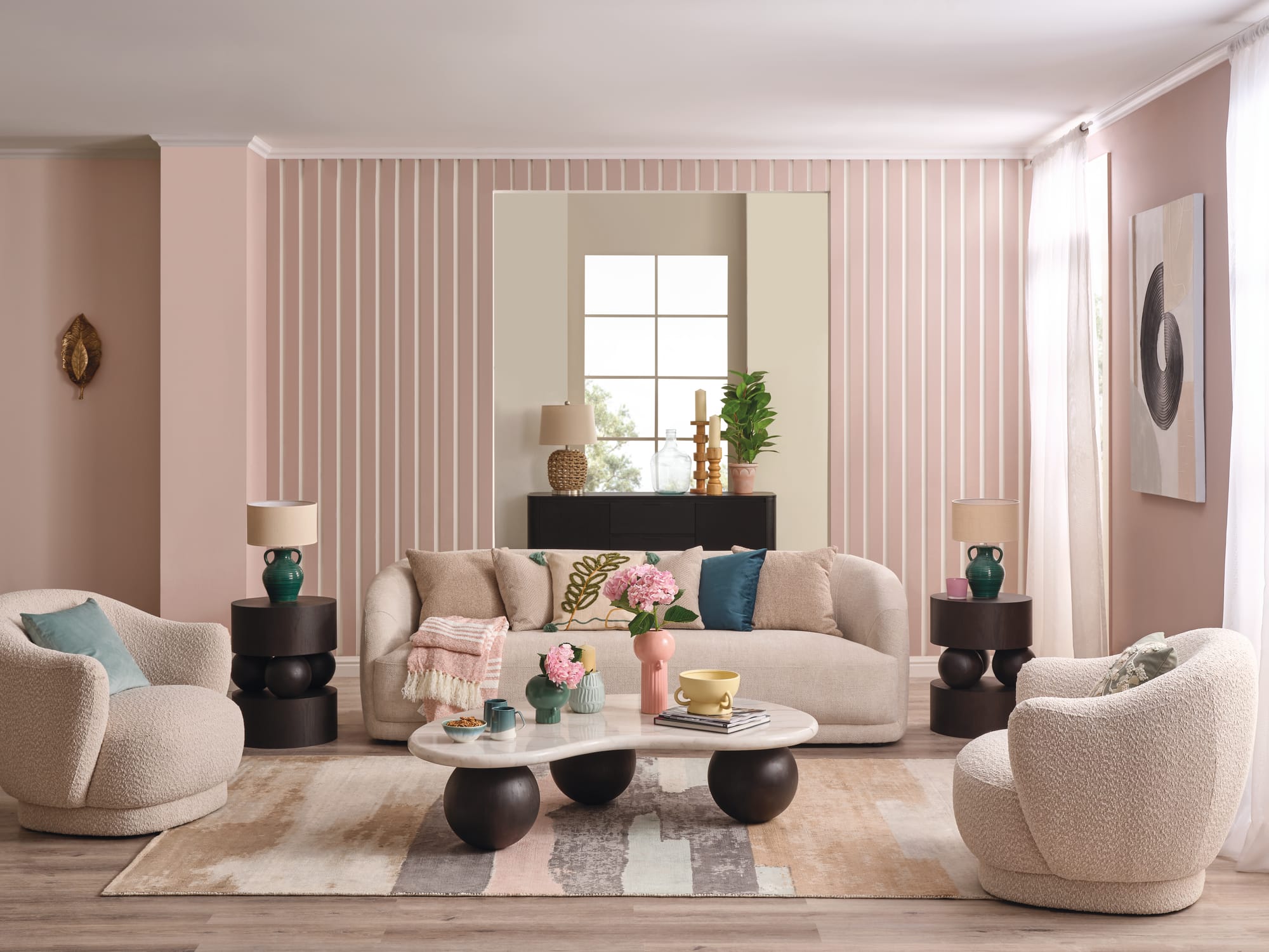 Homes r Us creates a dreamy living room with sugar sweet pastels