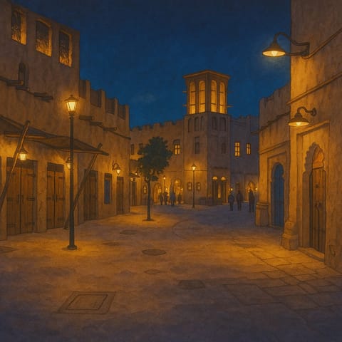 Old Dubai reimagined in the enchanting style of Studio Ghibli through the lens of AI shared by Sheikha Latifa bint Mohammed bin Rashid Al Maktoum, Chairperson of Dubai Culture and Arts Authority 