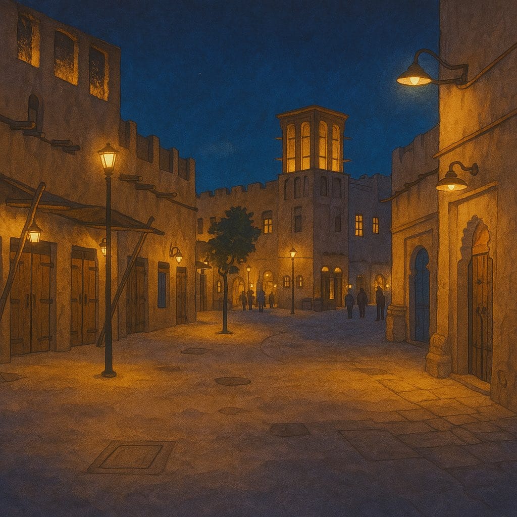 Old Dubai reimagined in the enchanting style of Studio Ghibli through the lens of AI shared by Sheikha Latifa bint Mohammed bin Rashid Al Maktoum, Chairperson of Dubai Culture and Arts Authority 