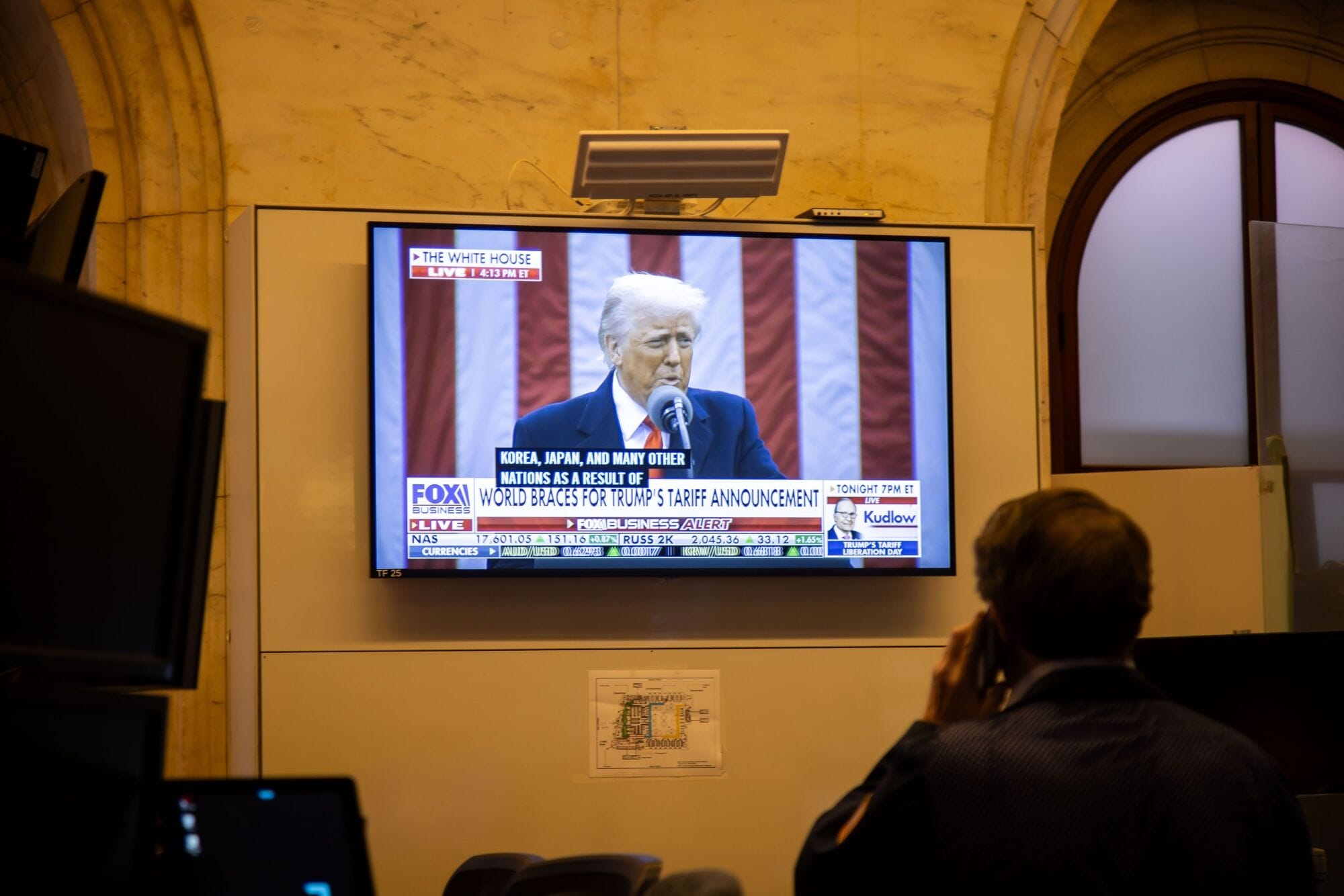 Traders On The Floor Of The NYSE As Trump Announces New Tariffs