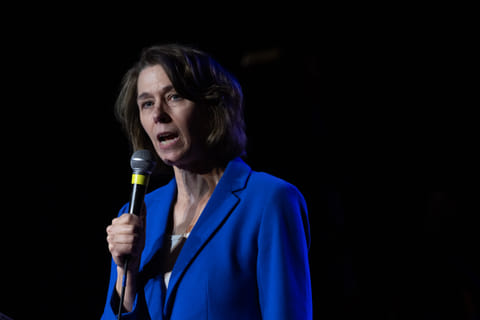 Dane County Circuit Court Judge Susan Crawford, candidate for the Wisconsin Supreme Court, speaks to supporters during a campaign stop.