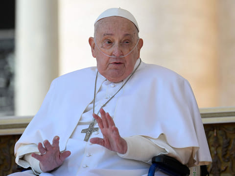 Pope Francis during a surprise appearance at the end of a mass for the sick and healthcare workers as part of the Jubilee Year in The Vatican