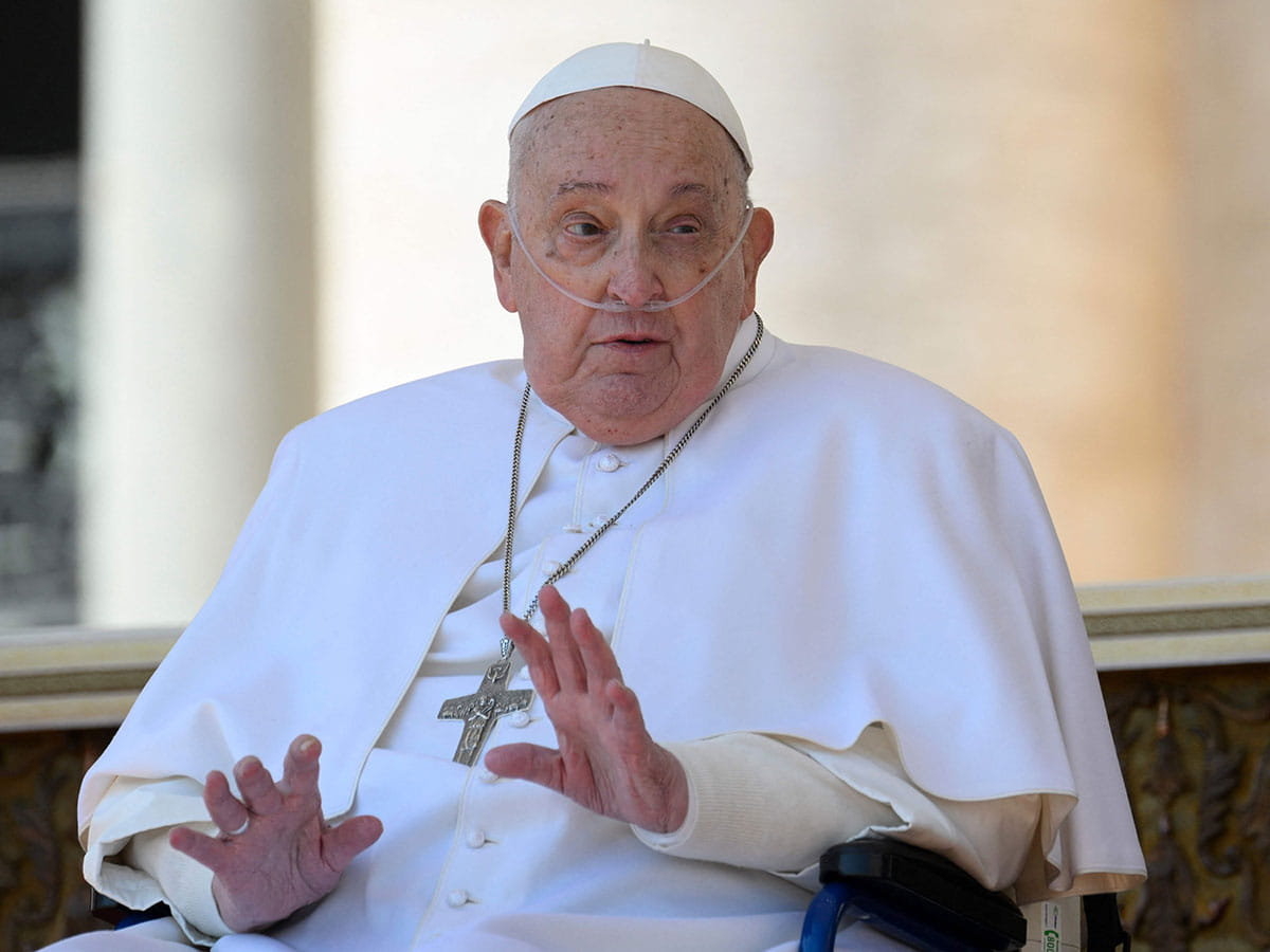 Pope Francis during a surprise appearance at the end of a mass for the sick and healthcare workers as part of the Jubilee Year in The Vatican