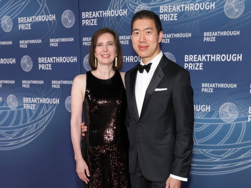 Julie Liu and David R. Liu attend the 11th Breakthrough Prize Ceremony at Barker Hangar on April 05, 2025 in Santa Monica, California.    