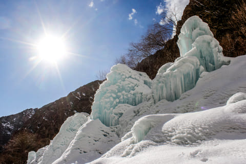 An artificial glacier built by local residents during winters to conserve water for the summers at Pari village in Kharmang district, in Pakistan's mountainous Gilgit-Baltistan region.