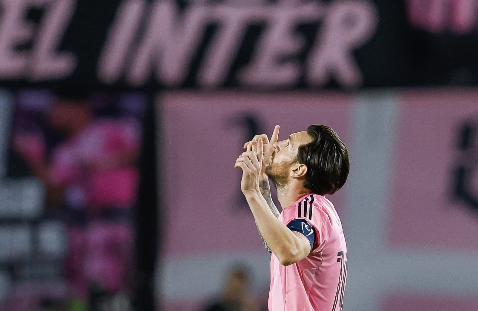Lionel Messi celebrates his goal against LAFC
