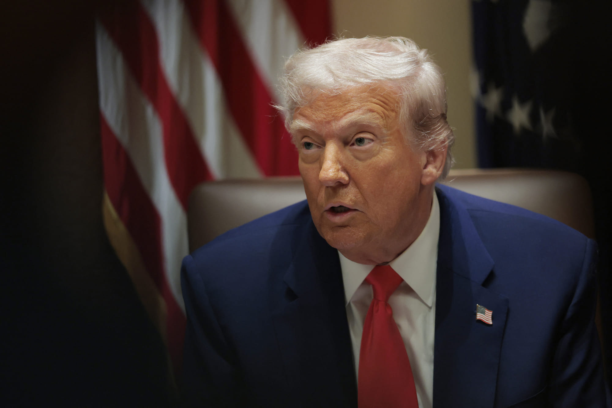 US President Donald Trump speaks during a Cabinet meeting at the White House.