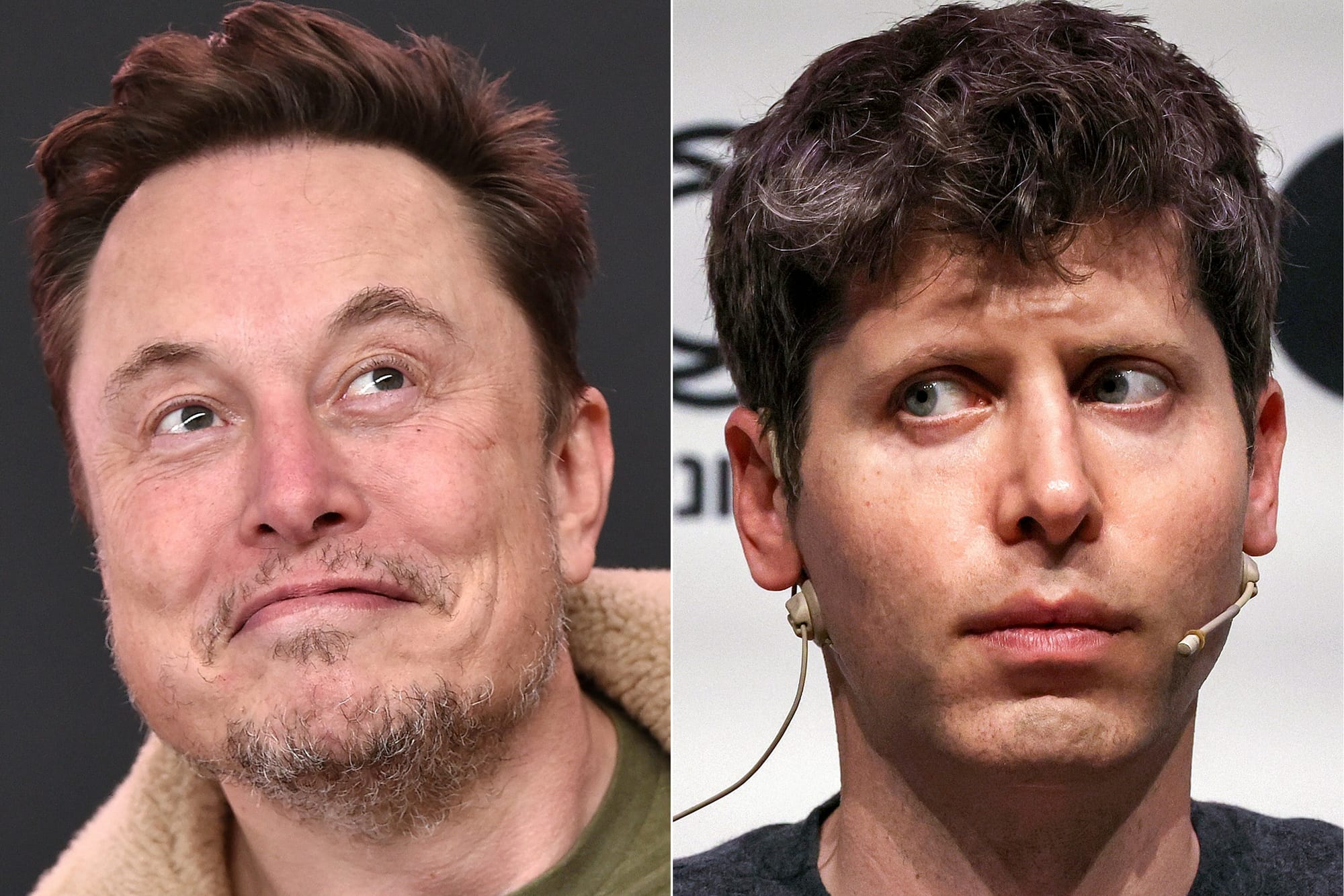 This combination of pictures created on February 11, 2025 shows (L-R) Elon Musk in Los Angeles, on February 3, 2024 and OpenAI CEO Sam Altman in Tel Aviv on June 5, 2023.