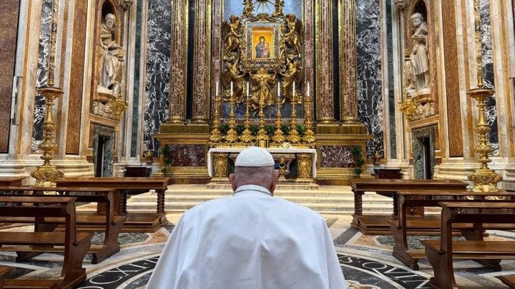 Pope Francis at the Basilica of St Mary Major.
