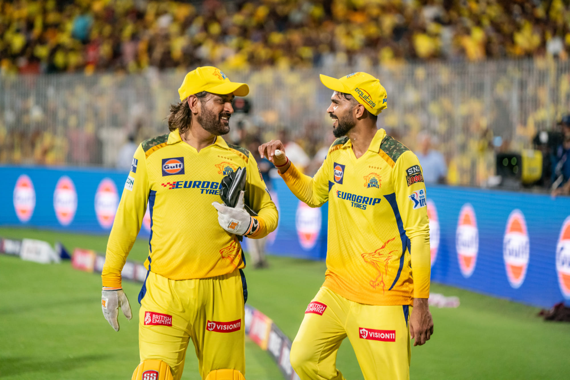 MS Dhoni of Chennai Superkings and Ruturaj Gaikwad (c) of Chennai Superkings during match 46 of the Indian Premier League season 17 (IPL 2024) against Sunrisers Hyderabad held at the MA Chidambaram Stadium, Chennai on the 28th April  2024.