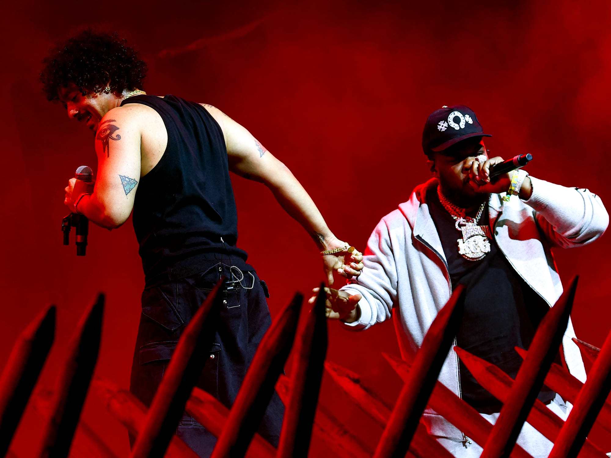 Hanumankind and Maxo Kream perform at the Mojave Tent during the 2025 Coachella Valley Music and Arts Festival at Empire Polo Club on April 12, 2025 in Indio, California.