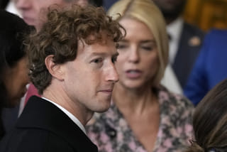 Mark Zuckerberg, CEO of Meta, looks on during the US Senate Judiciary Committee hearing "Big Tech and the Online Child Sexual Exploitation Crisis" in Washington, DC, on January 31, 2024.