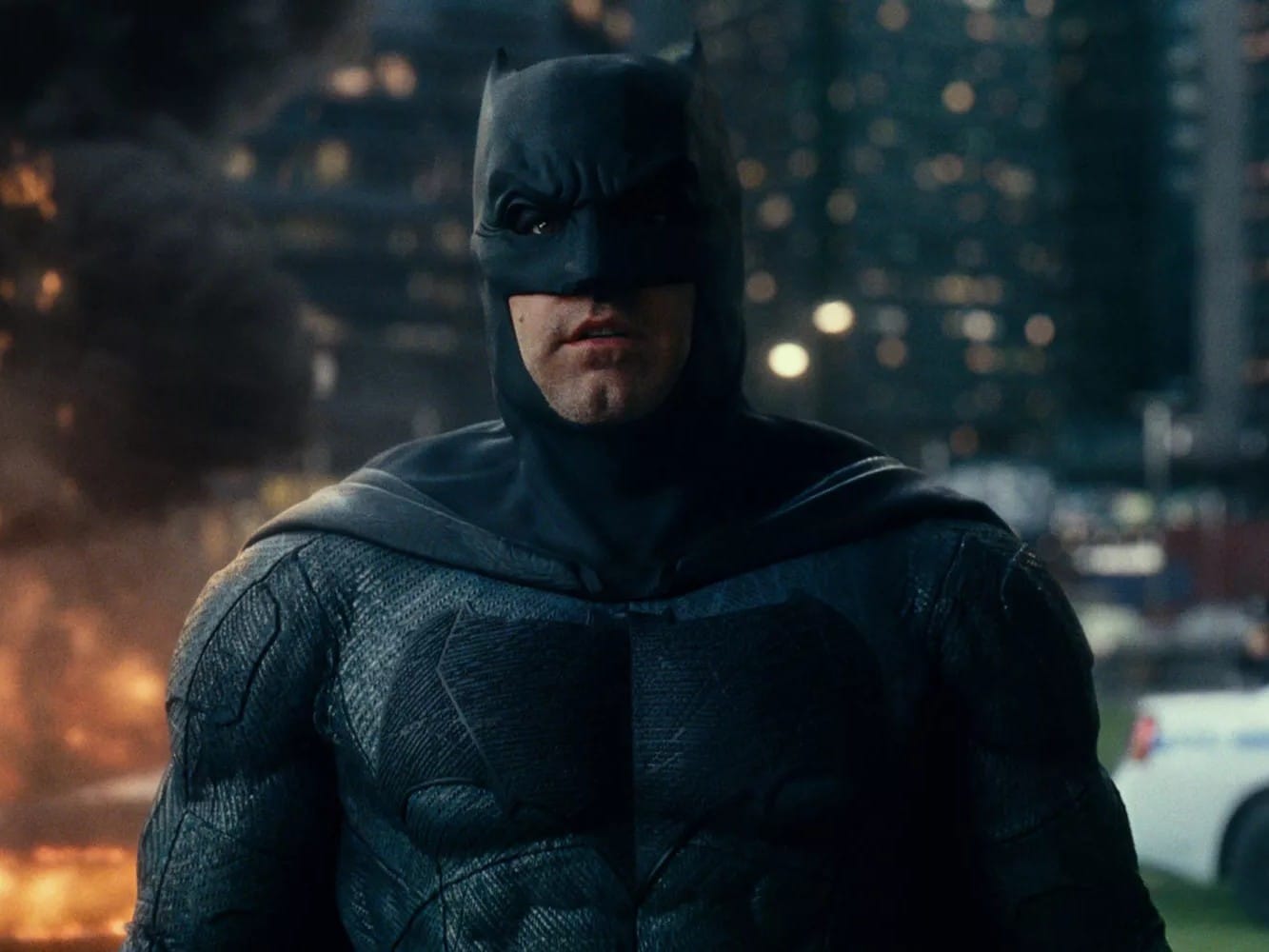 Ben Affleck as Batman in a scene from Justice League.