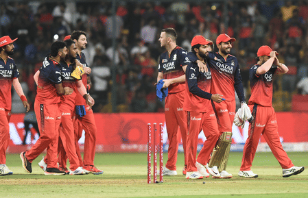 Royal Challengers Bengaluru players celebrate their win.
