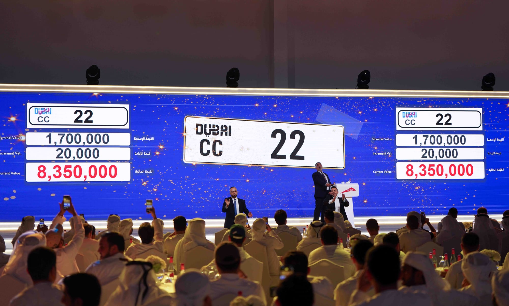 Leading the high-profile bids was the coveted plate number CC 22, which was sold for Dh8.35 million at the RTA auction in Dubai.