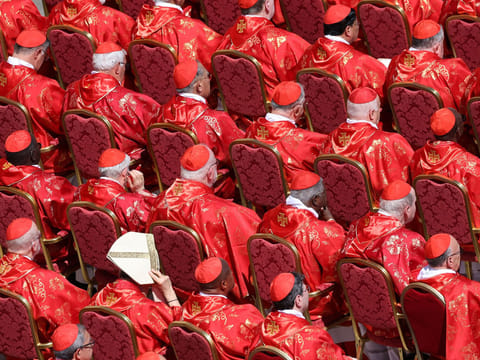 Cardinals during the funeral of Pope Francis in St. Peter’s Square in Vatican City.