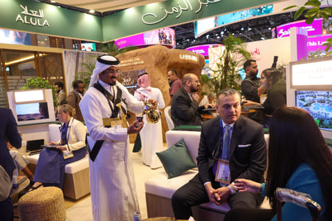 Visitors being served Gahwa at Saudi Arabia pavilion on the opening day of Arabian Travel Market. Virendra Saklani/Gulf News