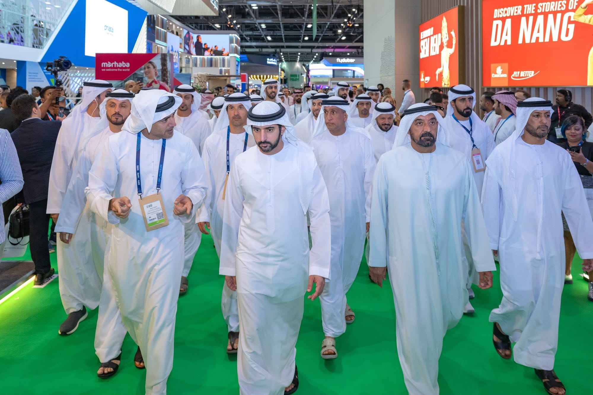 Sheikh Hamdan visits several international pavilions with Sheikh Ahmed, Omar bin Sultan Al Olama, Helal Saeed Almarri, Mohammed Ahmed Almarri, among others.