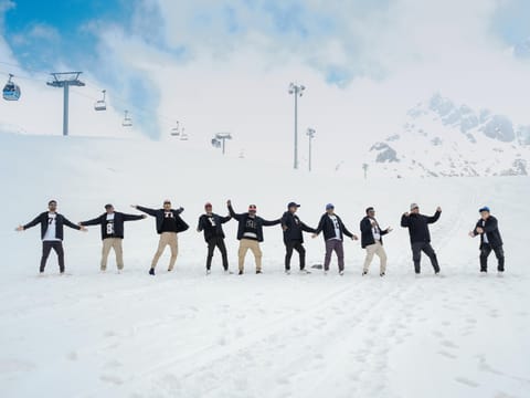 The workers enjoy at Shymbulak Mountain in Kazakhstan
