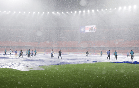 Rain plays spoilsport as Sunrisers Hyderabad crash out of playoff race with match against Delhi Capitals is abandoned because of rain at the Rajiv Gandhi International Stadium in Hyderabad on Monday.