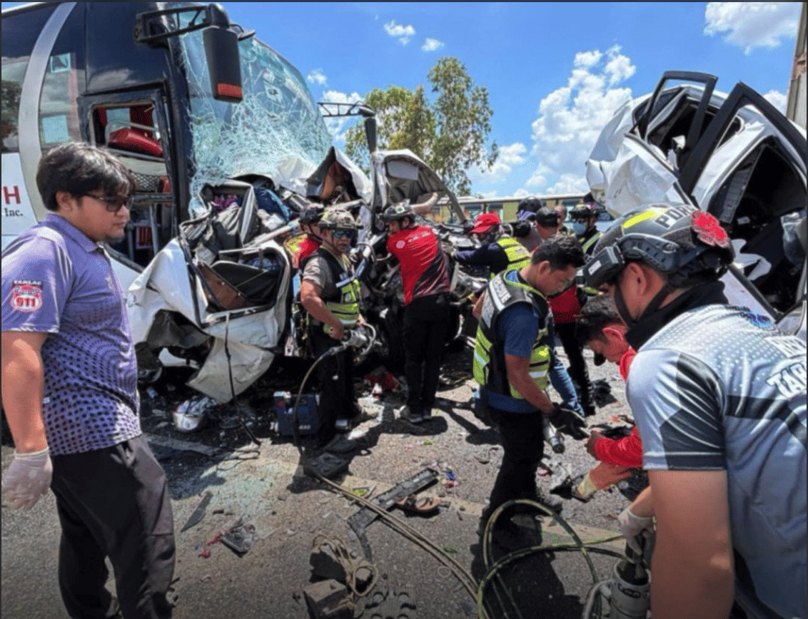 Twelve people, mostly children, died in this pile-up on the Subic Clark Tarlac Expressway (SCTEX), north of Manila, when a "Solid North" bus rammed into vehicles at a toll plaza after the bus driver reportedly fell asleep behind the wheel.