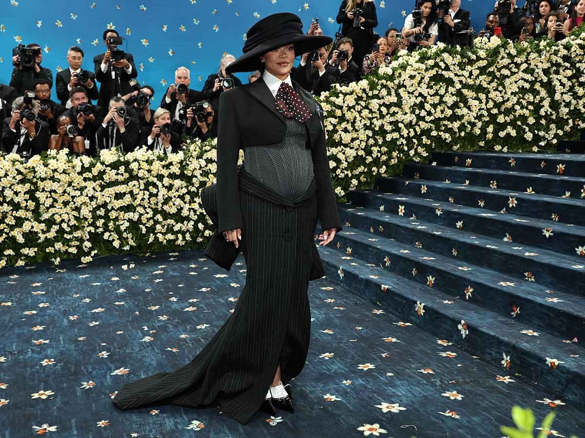 Rihanna attends the 2025 Met Gala Celebrating "Superfine: Tailoring Black Style" at Metropolitan Museum of Art on May 05, 2025 in New York City.  