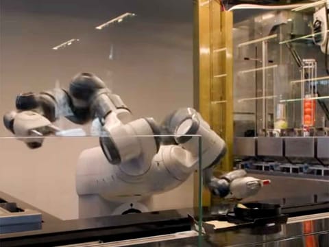 Developed by ABB Robotics, the restaurant's robot duo — Flexpicker and YuMi — works in seamless coordination. 