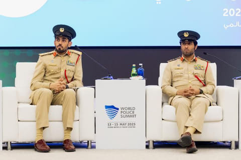 Dubai Police officers announce details of the upcoming World Police Summit at a press conference on Wednesday