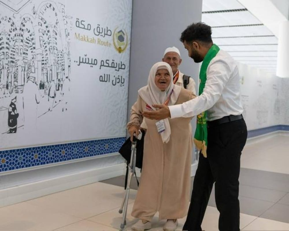 Elderly pilgrims get a welcome prior to boarding Saud Arabia -bound flights for Hajj. 