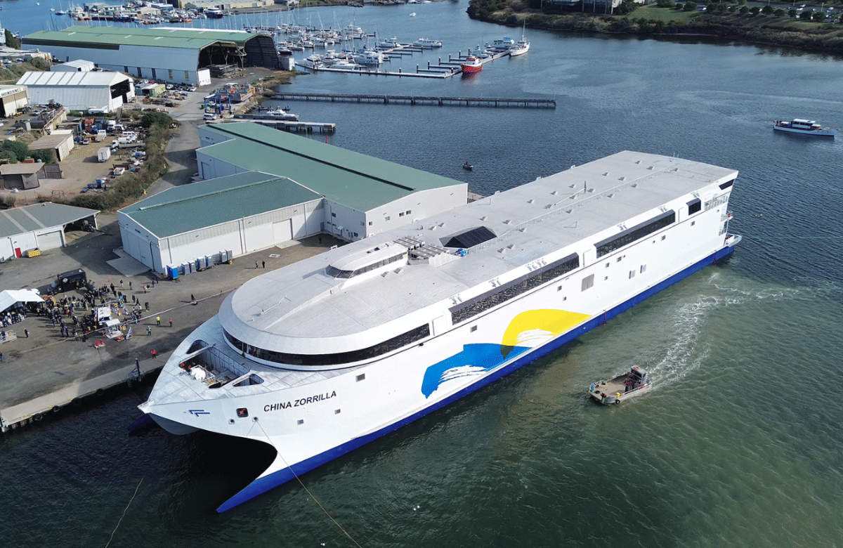 Hailed as “world’s largest” battery-electric ship, the Incat Hull 096, named "China Zorrilla" recently touched the water for the first time. The vessel was launched on May 2 at Australia’s high-speed catamaran ferry manufacturer Incat Tasmania’s shipyard in Hobart.