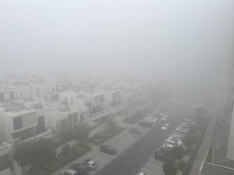 A thick blanket of fog covered Dubai South early this morning.