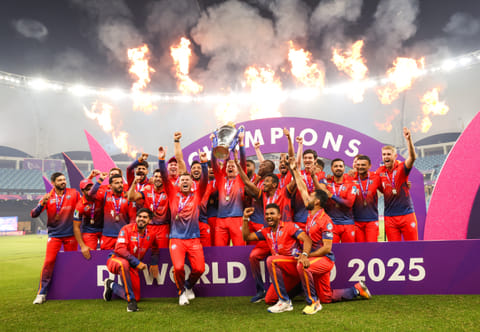 Dubai Capitals players celebrate after winning the DP World ILT20 Season 3 in February this year. The champions will begin their defence in December as the Season 4 has been brought forward.