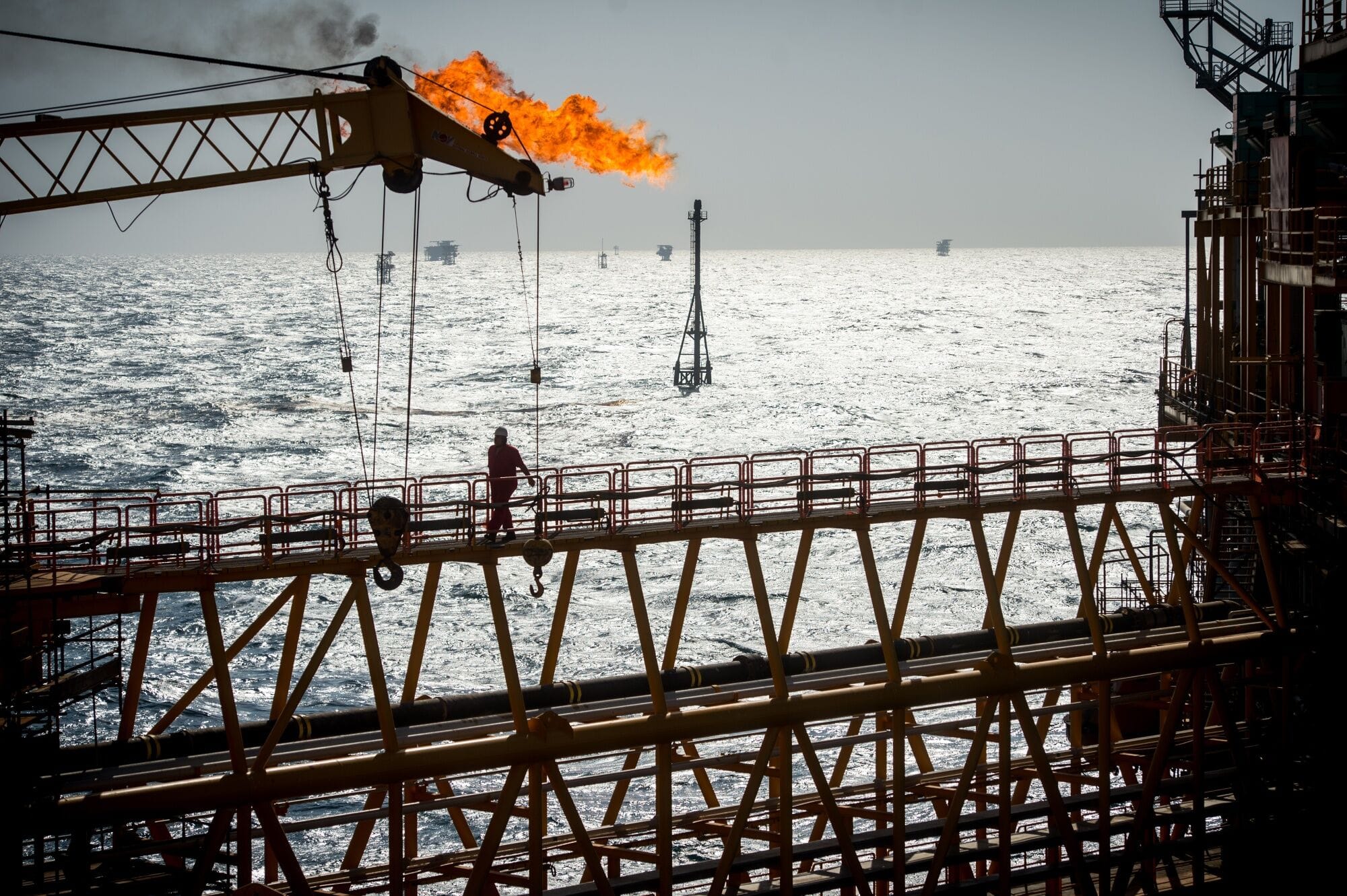 An oil platform: US President Donald Trump's hawkish comments on Iran added to a rebound driven by softer-than-expected US inflation and lingering relief from easing trade tensions between America and China.

