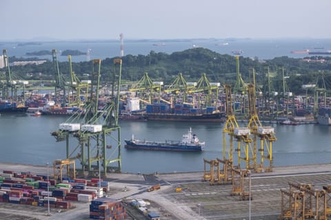 Singapore Port Container Logjam Worsens as Ships Avoid Red Sea
