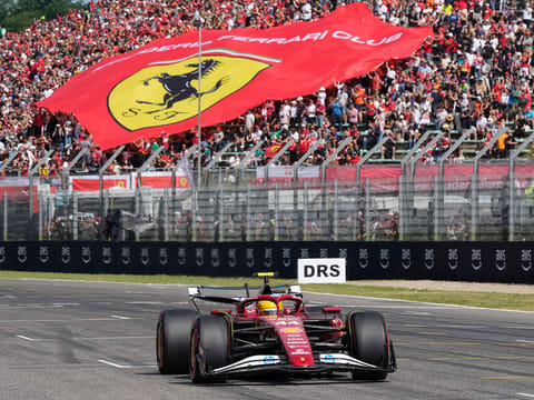 Ferrari's Lewis Hamilton steers his car during the qualifying session at the Imola Grand Prix on Saturday.