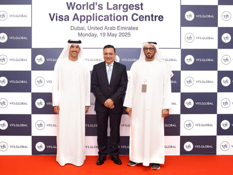 Helal-Saeed-Al Marri, Zubin-Karkaria, and -Mohammed Ahmed Al Marri during the official opening of the world's largest visa application centre in Dubai