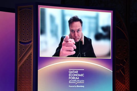 Elon Musk speaks via video link at the Qatar Economic Forum on May 20