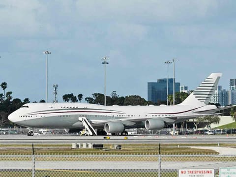 In this February 15, 2025 a Qatari Boeing 747 sits on the tarmac of Palm Beach International airport after US President Donald Trump toured the aircraft. US Defence Secretary Pete Hegseth has accepted the Boeing 747 that Qatar offered to President Trump for use as Air Force One, the Pentagon said Wednesday. 