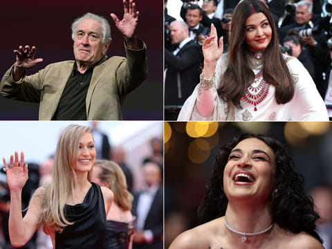 Clockwise from top left: US actor Robert De Niro, Bollywood actress Aishwarya Rai Bachchan, French-Algerian singer, actress and member of the Cinefondation jury Camelia Jordana and US model Bella Hadid during the  78th edition of the Cannes Film Festival in Cannes, southern France. The 2025 Cannes Film Festival brings global cinema's finest to the French Riviera, showcasing premieres, red-carpet glamour, and star-studded events. Celebrating its 78th edition, the festival honours excellence in filmmaking and international storytelling. 