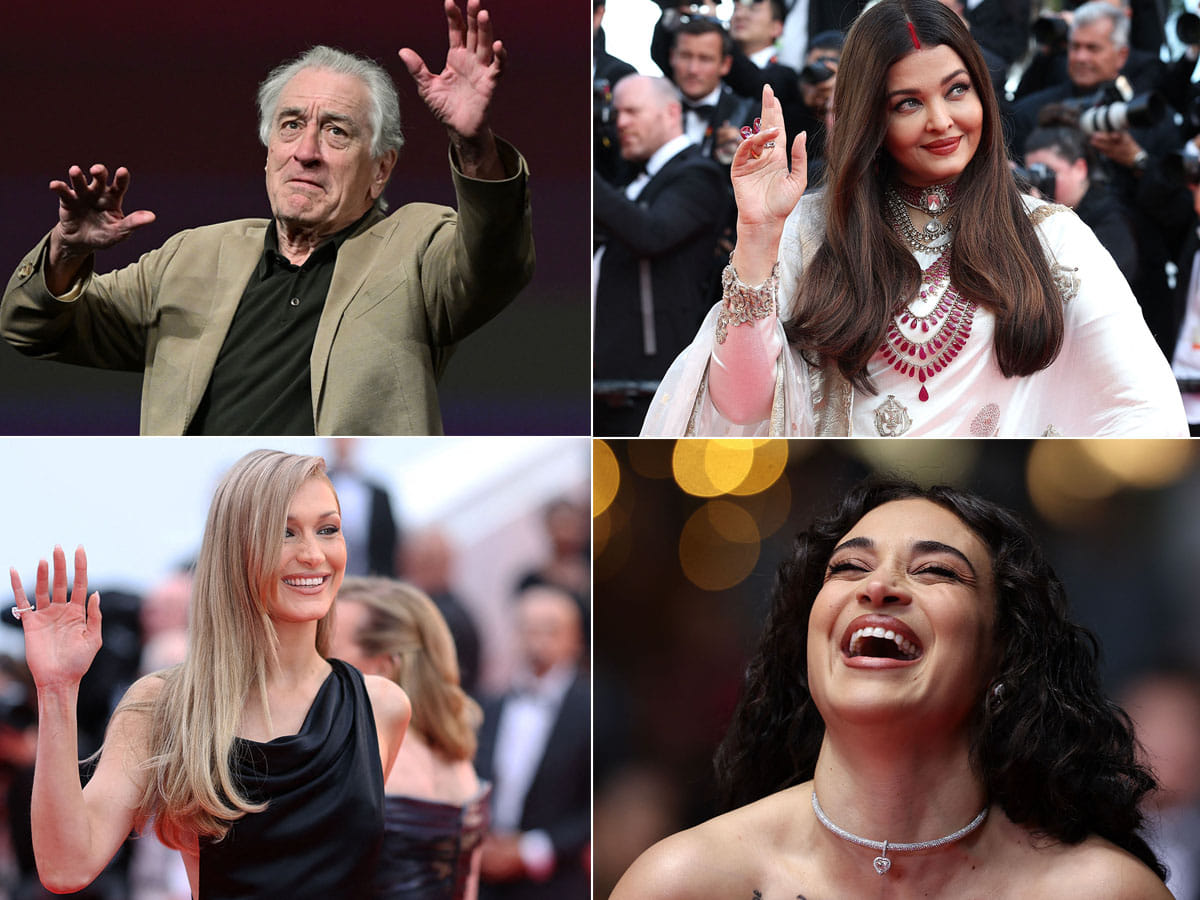 Clockwise from top left: US actor Robert De Niro, Bollywood actress Aishwarya Rai Bachchan, French-Algerian singer, actress and member of the Cinefondation jury Camelia Jordana and US model Bella Hadid during the  78th edition of the Cannes Film Festival in Cannes, southern France. The 2025 Cannes Film Festival brings global cinema's finest to the French Riviera, showcasing premieres, red-carpet glamour, and star-studded events. Celebrating its 78th edition, the festival honours excellence in filmmaking and international storytelling. 