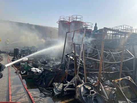  The fire hit two warehouses - one for fiberglass and the other for chemicals